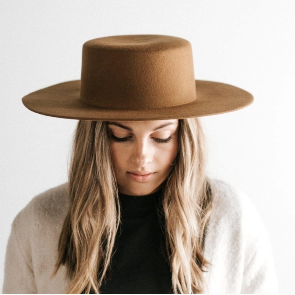 GIGI PIP NWT Dahlia Felt Boater Hat Brown 57 S/M